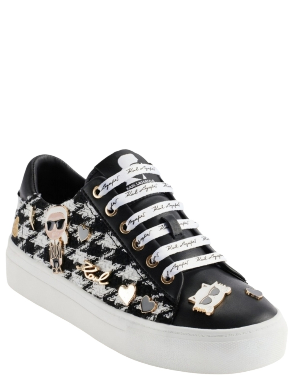 Karl Lagerfield Cambie Sneakers Houndstooth Cate Pins Black & White Size 10